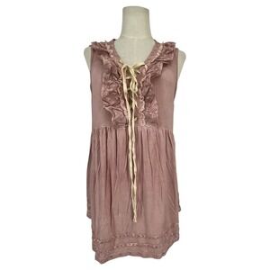POL Womens Mauve Eyelet Lace Ruffle Grommet Tunic Top Dusty Rose Medium